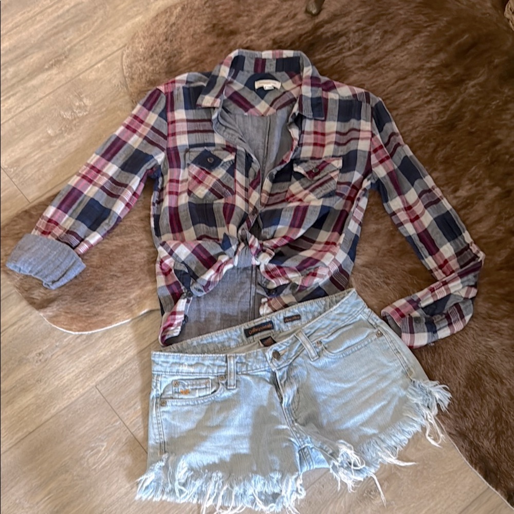 Plaid Button-Up Shirt by beach lounge